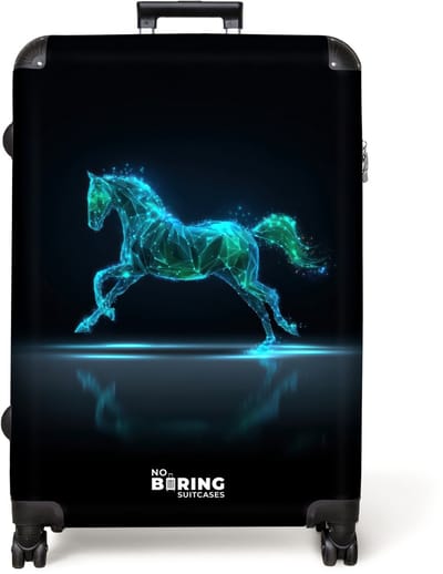 NoBoringSuitcases.com® - Koffer groot - Reiskoffer lichtgewicht - Futuristisch galopperend paard - Rolkoffer met 4 wielen - Grote trolley XL - 98 liter bagage