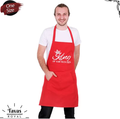 Royal Keukenschort Rood | 60x80 cm | King of the Kitchen | Kookschort met zakken | Keukenschort voor mannen | Cadeutje- kado | Kook- BBQ