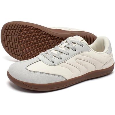 HOBIBEAR Barefoot Wijde Teen Sneakers Unisex Nul Drop Minimalistische Canvas Schoenen Antislip Vetersluiting Wandelsneaker 42 white