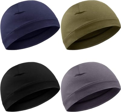 4-pack heren slaapmutsen van zacht katoen - Multifunctionele helmvoering - Hoofdbedekking voor heren en dames - Zwart grijs legergroen marineblauw - One size