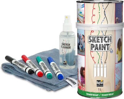 MagPaint Sketchpaint Starterspakket - Whiteboardverf Transparant Glans 1L (8m²) - Compleet met Reinigerspray, Markers & Microvezeldoek