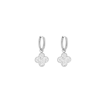 Bijoutheek oorhanger klaver witte stenen zilver JE13872