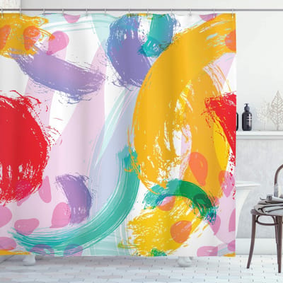 ABAKUHAUS Abstracte douchegordijn – Aquareel-strepen – 175x180 cm – Multicolor