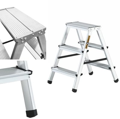 Aluminium Vouwladder 3 Treden - Dubbelzijdige Huisladder met Werkplatform - Capaciteit 125 kg