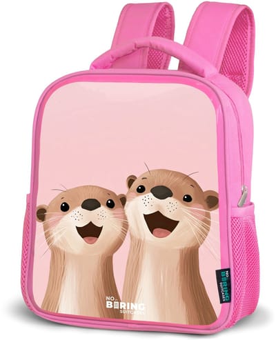 NoBoringSuitcases.com® - Rugzak roze - Schooltas meisjes - Otters - Lachen - Roze - Illustratie - Kinder rugtas meisje - Boekentas kind - Kinderrugzak voor school - Schoolrugzak