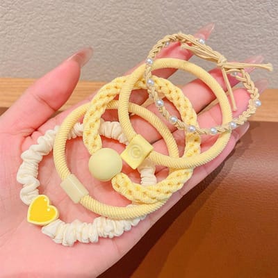 5PCS Élastiques colorés à grand cercle pour enfants ne nuisent pas aux cheveux, bandeaux pour filles, accessoires pour cheveux de bébé coréens, anneaux pour cheveux jaune