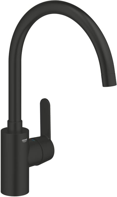 GROHE Get eengreeps keukenmengkraan met hoge C-uitloop - instelbaar draaibereik (0°/150°) - Mat Zwart - Eenvoudig te monteren met de QuickMount