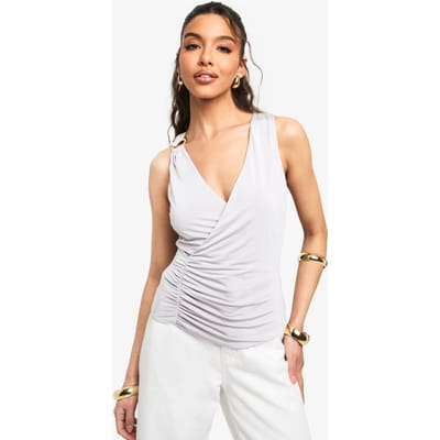 boohoo Dames Slinky Plunge Top met Trim Detail | Grey | Maat: 6