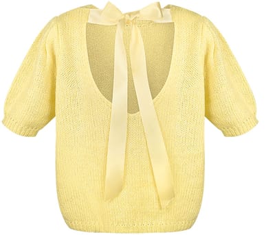 Gimme - Knitted Short Sleeve Top – Comfortabele Gebreide Top – Trendy Shirt met Achterknoop Ontwerp - Geel - Maat S/M