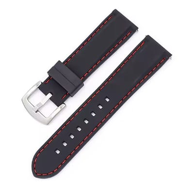 Actie4you® - Rubber Siliconen horlogeband - Geschikt voor o.a. op o.a Casio Seiko Citizen en alle andere merken – Universeel – 22MM – Zwart met Rode stiksels