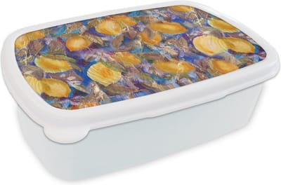 Broodtrommel Wit - Lunchbox - Brooddoos - Citroen - Vintage - Jungle - Patronen - 18x12x6 cm - Volwassenen