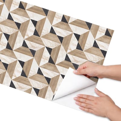 Coloray Meubel Wrap Folie - Bruin Meubelfolie - 50x100 cm - Meubelfolie Zelfklevend Hout met marmer - Wrapfolie Keuken - Geometrische Meubelfolie - Decoratiefolie - Tafeldecoratie - Achtergronden en patronen