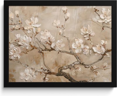 Poster in lijst - Fotolijst 40x30 cm - Posters - Bloemen - Modern - Beige - Wit - Bloesem - Posterlijst zwart - Decoratie - Wanddecoratie woonkamer - Muurdecoratie slaapkamer
