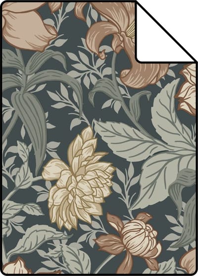 Proefstaal ESTAhome behang vintage bloemen donkerblauw - 26.5 x 21 cm - 139641-S