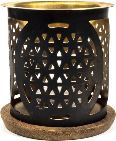 Aromafume olieverdamper Bloem des Levens 17954 - Oliebrander voor wax - Aromabrander - Olie brander voor geurolie - Oliebrander zwart - Woon accessoires - Lekkere geur woning -