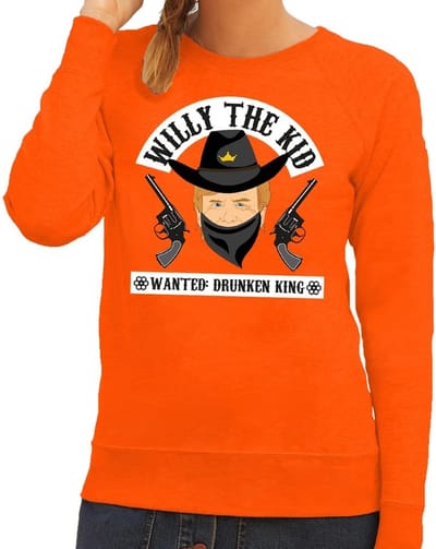 Oranje tekst sweater Willy the Kid cowboy voor dames - Koningsdag kleding XS