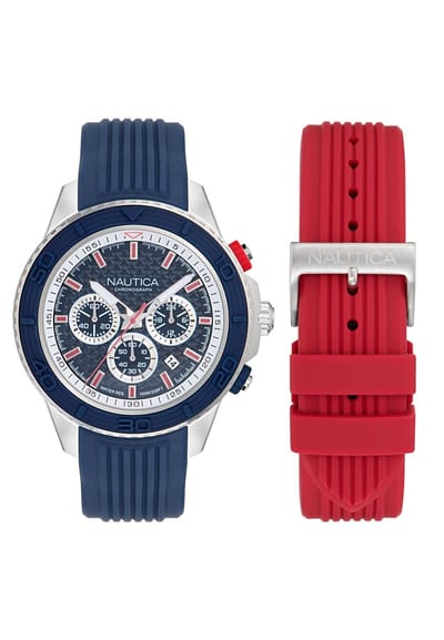 Nautica Nautica One Quartz Analoog Horloge Blauw Kast: 100% Roestvrij Staal | Armband: 100% Siliconen 48 mm NAPNOS605