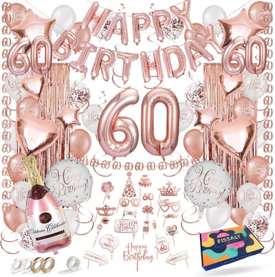Fissaly 60 Jaar Rose Goud Verjaardag Decoratie Versiering – Feest - Helium, Latex & Papieren Confetti Ballonnen