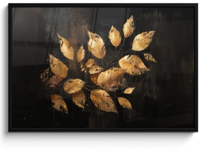 Poster in lijst - Fotolijst 120x80 cm - Posters - Gouden Bladeren op Donkere Achtergrond - Posterlijst zwart - Decoratie - Wanddecoratie woonkamer - Muurdecoratie slaapkamer