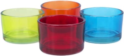 Set van 4 Kleine Theelichtglazen in Kleurrijk Glas voor Waxinelichtjes