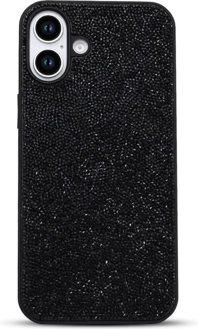 Diamant Glitter Back Cover – Geschikt voor Appel iPhone 16 - Glanzend Telefoonhoesje met Diamantpatroon – Slank & Beschermend Ontwerp - Zwart