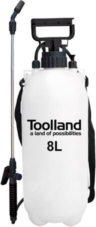 Toolland Drukspuit, sproeilans, regelbare sproeikop, niveau-indicator, draagriem, 8 liter, pompsysteem, wit/zwart