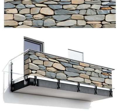 Balkonscherm 500x120 cm - Balkonposter Stenen - Rustiek - Grijs - Balkon scherm decoratie - Balkonschermen - Balkondoek zonnescherm