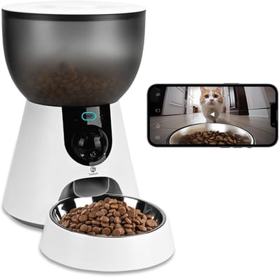 Automatische Kattenvoerdispenser met Camera, 1080P HD Video, 5G Wifi en Twee-Weg Audio, Slimme App Bediening voor Droog Honden- en Kattenvoer