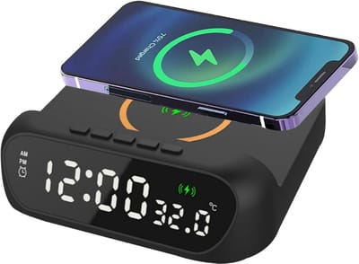 Alarmklok Oplaadstation - 3-in-1 Wekker Dock - Opladen Telefoon - Temperatuurweergave - 12x12x4 cm - Zwart