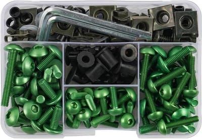 Motor Kuipbouten Set - Bevestigingsclips Schroeven - Motoronderhoud Reparatie - 190 Delige Aluminium Kit - Universele Maten - Groen