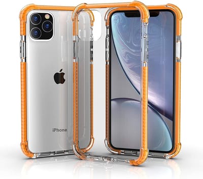 ShieldCase bumper shock case geschikt voor Apple iPhone 12 / 12 Pro hoesje - Doorzichtig hoesje met gekleurde randen - Schokbestendig - Transparant / oranje