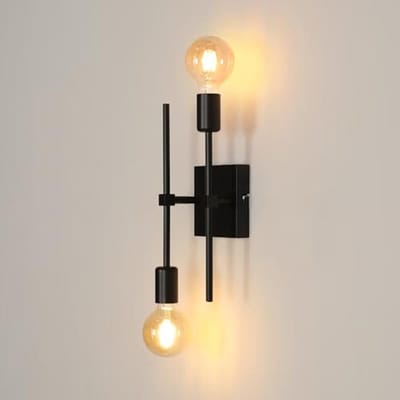 Zwarte Muur Lamp E27 - 2-Licht Vintage Wandlamp - 350° Draaibaar Industrieel voor Woonkamer, Gang, Trap