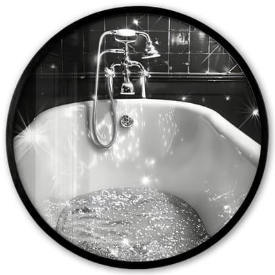 Poster in lijst Rond - Fotolijst 40x40 cm - Posters - Badkuip - Glitters - Zwart wit - Badkamer - Ronde posterlijst zwart - Decoratie - Wanddecoratie woonkamer - Muurdecoratie slaapkamer