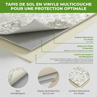 Romeo vinyl vloerkleed met grijs tegelpatroon - 60 x 100 cm
