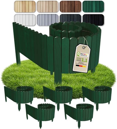 Floranica borderafscheiding grasrand 10 m (5 stuks à 2 m), hoogte 10 cm, groen, steekhek plantenborder houten hekwerk