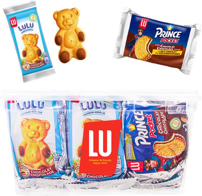LU kids mix: Lulu chocolade beertjes & Prince Pocket duo chocolade koekjes - 15 stuks - 500g