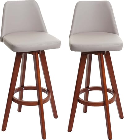 Set van 2 barkrukken MCW-C43, barkruk counter stool, hout imitatieleer draaibaar MVG-gecertificeerd ~ taupe