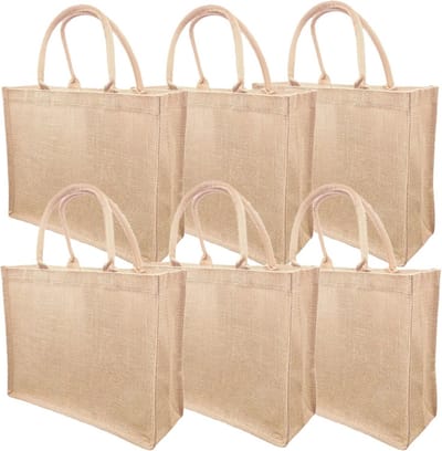 6-Pack Herbruikbare Jute Tote Bags voor Strand, Gym en Shopping
