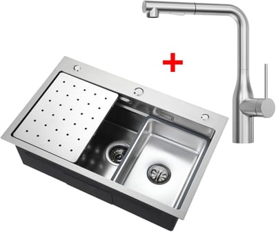 CECIPA max Spoelbakken met Kraangat 70x45 cm - Spoelbak Keuken Met Keukenkraan - Multifunctionele Spoelbak - Incl. Sifon en Afvoerzeefje - Gootsteen Voor Roestvrij staal