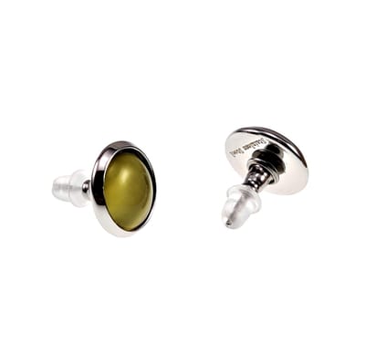 ∅12mm Oorbellen Dames - RVS Zilverkleur - Oorknopjes met Geel Kattenoog Kristal