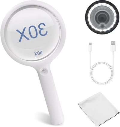 Vergrootglas met 20 LED-verlichting, 30X en 60X vergroting, ideaal voor lezen, inspectie en hobbywerk met 3 lichtstanden