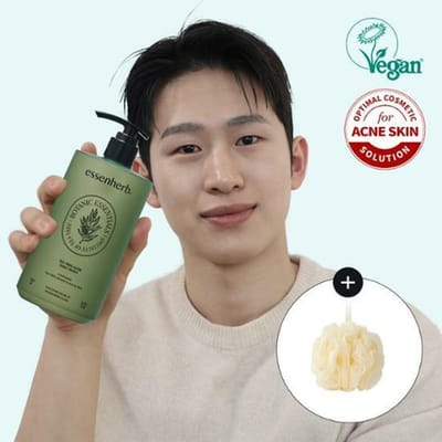 essenHERB Tea Tree Acne Daily Wash 500 ml speciale set (+Douchebal) gray