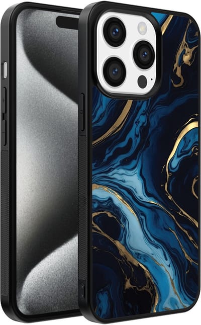 Smartphonica Telefoonhoesje geschikt voor iPhone 15 Pro met marmer opdruk - TPU backcover case marble design - Goud Blauw geschikt voor iPhone 15 Pro