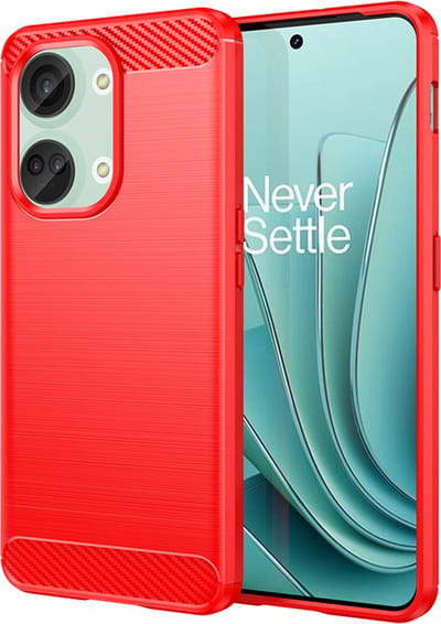 MobyDefend Hoesje - Geschikt voor OnePlus Nord 3 - TPU Backcover - Geborstelde Metaal & Carbon-Look - Rood