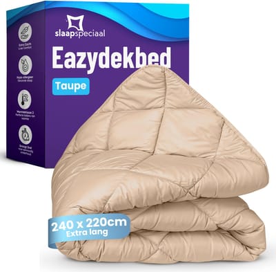 Slaapspeciaal eazydekbed 240x220 cm - Taupe - Dekbed Zonder Overtrek – Gekleurd Dekbed – Hoesloos Dekbed - Extra Lang - Luxe Gelvezels - Anti-Allergisch & Perfect Voor Elk Seizoen - Lits Jumeaux Dekbed