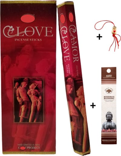 2 Kokers - Wierook - Wierookstokjes - Wierooksticks - Incense sticks - Love - Liefde - 40 stokjes + 5 mini wierookstokjes + Gelukspoppetje