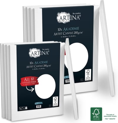 Artina Schildersdoeken Akademie FSC - Set can 10 canvas wit 100% katoen canvas 280 g/m² - 5 x 40 x 50 cm & 5 x 30 x 40 cm - spieraam zonder vervorming