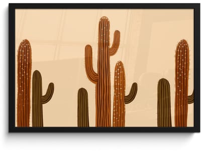 Poster in lijst - Fotolijst 60x40 cm - Posters - Cactus - Woestijn - Zand - Bruin - Posterlijst zwart - Decoratie - Wanddecoratie woonkamer - Muurdecoratie slaapkamer