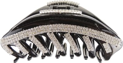 Grote Zwarte Haarclip met Kristallen en Strass Decoratie - Elegante Avond Haaraccessoire
