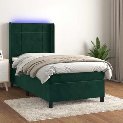 vidaXL - Boxspring - met - matras - en - LED - fluweel - donkergroen - 90x200 - cm